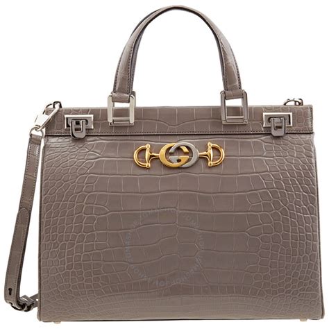 gucci zumi crocodile top handle handbag|Gucci Grey Zumi Medium Top Handle Bag In Crocodile Effect.